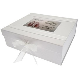 WHITE COTTON CARDS Day, Granddaughter & her Husband Large Keepsake Box, Shoes and Wedding Rings design, Board, 27.2 x 32 x 11 cm