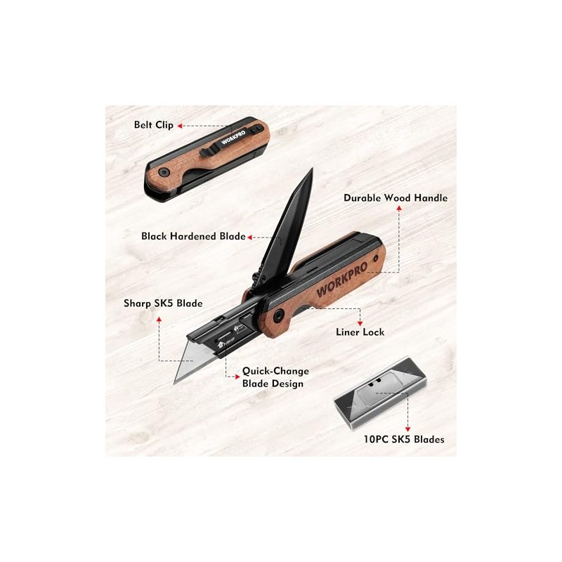 WORKPRO 2-in-1 Folding Knife/Utility Knife - Gifts for Dad, Quick-Change