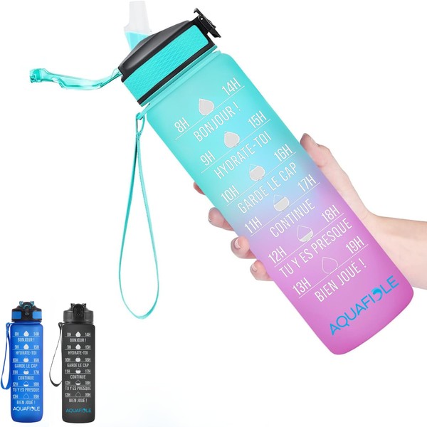 AQUAFIOLE 1 Litre Water Bottle (Rose/Vert, 1 L)