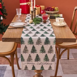 Voreppy Christmas Table Runner Pine Trees 33 x 183 CM Winter Merry Xmas Kitchen Dining Table Decoration Linen Table Runner Holiday Party Decorations for Home Decor