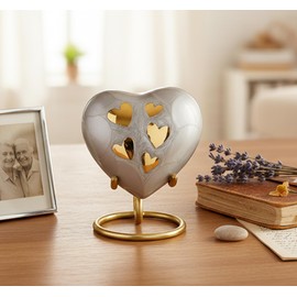 Esplanade Brass Cremation Mini Heart Urn Keepsake Memorial, Small Urn for Ashes Funeral Burial Container Jar Pot, 2.8 Inches (Gray, 2.8", Engraved)