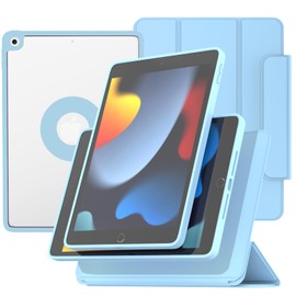 ZENLU Magnetic Case Compatible for Pad 9th 8th 7th Generation 10.2", Removable Folio Cover, Premium Semi-Silicone Leather, Vertical Stand, Clear Back, Smart Sleep/Wake, Full Protective (Blue)