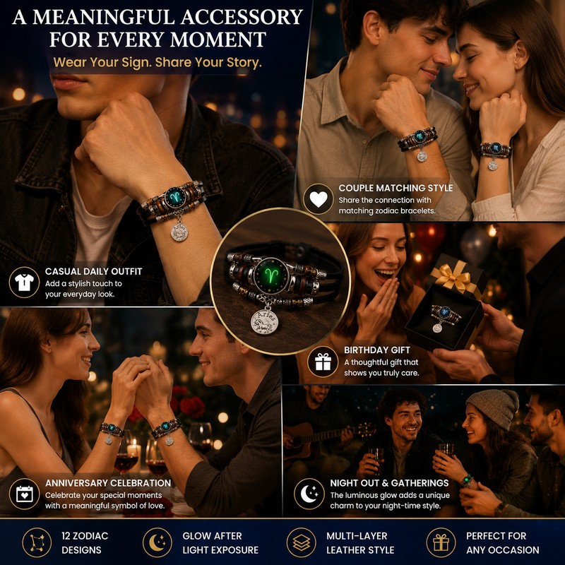 Starry Sky Zodiac Luminous Leather Bracelet for Men & Women