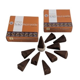Vijayshree Golden Nag Incense Cones - Natural Aromatherapy - 10 Cones + Holder (2 Packs, Palo Santo)