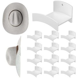 TimDonki 10Pack Cowboy Hat Rack, 2.2Inch Hat Hooks for Walls, Wide-Brimmed Hooks Display, Strong Adhesive Organizer, Adhesive/Wall Drilled Cowboy Holder for Door, Bedroom, Closet，White-02