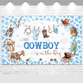 Avezano Cowboy Baby Shower Backdrop A Little Cowboy is On The Way Party Decorations Blue Western Boys Rodeo Baby Shower Banner Photo Booth Props 6 x 3.6 ft
