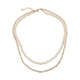 Urban Classics Unisex Pearl Layering Necklace Gold One Size, Non-precious metal, No Gemstone