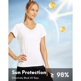 Haimont Womens Lightweight Quick Dry Short Sleeve T Shirts UPF 50+ Sun Protection Performance Outdoor Hiking, White, M