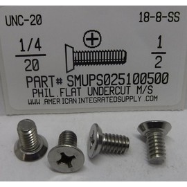 AmericanIntegratedSupply.com 1/4-20x1/2 Undercut Flat Head Phillips Machine Screws Stainless Steel (25)
