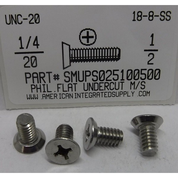 AmericanIntegratedSupply.com 1/4-20x1/2 Undercut Flat Head Phillips Machine Screws Stainless Steel