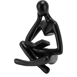 HEEPDD Thinker Reading Statue, Desktop Accessories, Daily Decoration Abstract Aesthetic Thinker Figurine Art Ornament for Office Living Room Shelves Bookshelf Decoration (Black)