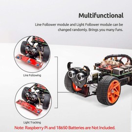 Sunfounder Raspberry Pi Smart Robot Car Kit, 4 Model B 3B+ 3B 2B Graphical Visual Programming Language Line Following Ultrasonic Sensor Light Following Module (Picar-S)
