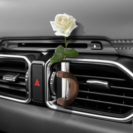Wogomz Car Vase Vent Clip, Wooden Car Air Vent Flower Vase Clip, Automotive Mini Plant Holder Terrarium Decoration, Vehicle Air Vents Ornament, Interior Decor Cars Accessories (Dark Brown+C-shaped)