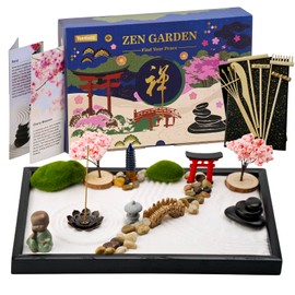 Yeemous Mini Zen Garden Kit for Desk, 12x8 Sand Tray with 16 Accessories
