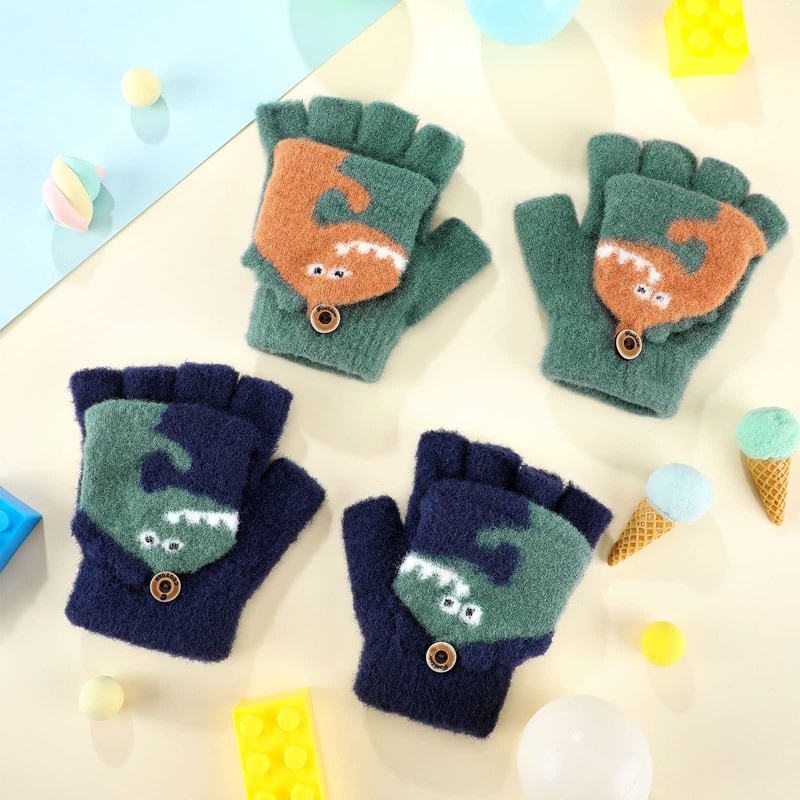 SATINIOR 2 Pairs Winter Kids Fingerless Gloves Toddler Finger Mittens