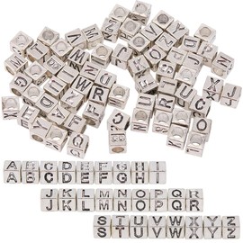 SUNNYCLUE 1 Box 104 Pieces 26 Styles Silver Letter Beads Square Alphabet Beads Set Metal Alloy Cube A to B Charm Large Hole Loose Spacer Beads for Jewellery Making Necklace
