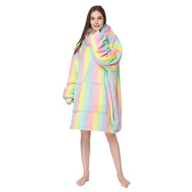 RONGTAI Oversized Sherpa Hoodie Throw Blanket, Thicken Fluffle Soft Comfortable Bathrobe Night Gown, One Size Fits All Men Women