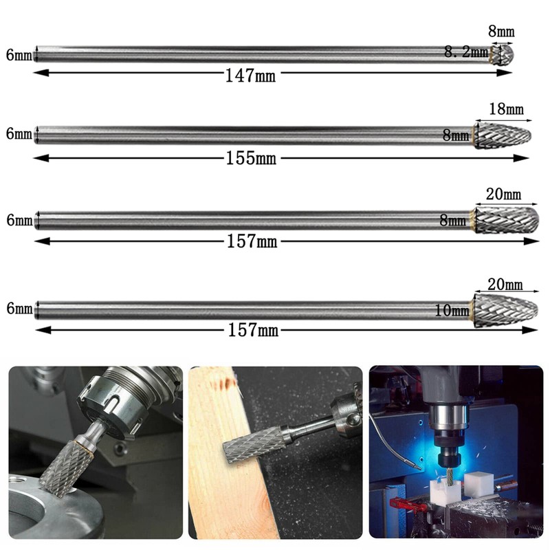 Bestgle 4 Pieces Carbide Bar Bits Tungsten Steel Grinding Head