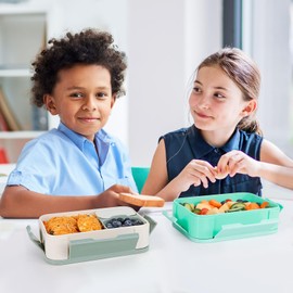 FANCILLA Easy Lunchable Snack Containers with Removable Compartment - Reusable Bento Snack Boxes Containers for School, Work, and Travel, Dishwasher Safe, BPA-Free Materials (Khaki Green)