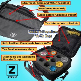Zeekio Premium Yo-Yo Bag - Soft Yo-Yo Case with Adjustable Shoulder Strap - Black