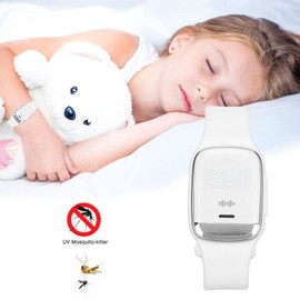 Correa de Reloj Repelente de Mosquitos Pantalla de Tiempo 3 Velocidades Pulsera de Mosquitos Al Aire Libre Segura y Eficiente para Interiores (Blanco)