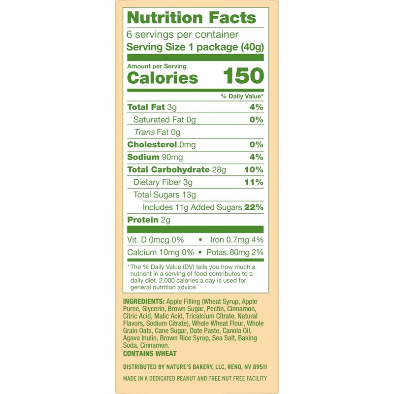 Nature's Bakery Oatmeal Crumble Apple Bars, 1.41 Oz, 6 Ct