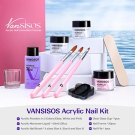 VANSISOS Acrylic Nail Kit for Beginners: Clear White Pink Powder and Liquid Set Professional Nails Kit Acrylic Set with Brushes for Home DIY