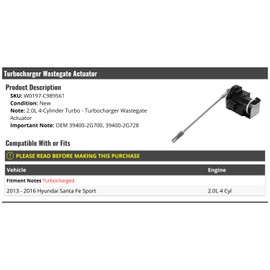 Turbocharger Wastegate Actuator - Compatible with 2013-2016 Hyundai Santa Fe Sport 2.0L 4-Cylinder Turbo