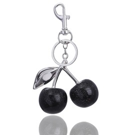 LVBGQVL Cherry Keychain for Women – Elegant Glitter & Metal Charm for Handbags, Bags & Purses (Black Cherry - Single Silver Leaf)