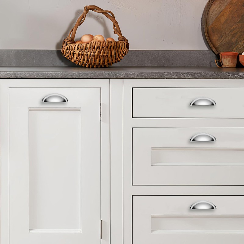 CABDM 10 Pack 3" Drawer Pulls Polished Chrome Cabinet Cup
