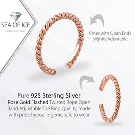 Sterling Silver Twisted Rope Open Band Adjustable Toe Ring for Women (Rose Gold Flashed)
