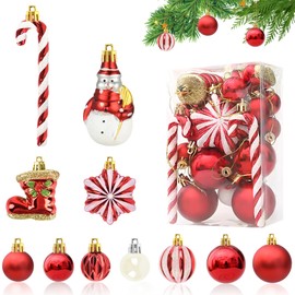 Christmas Baubles Set of 34 Plastic Christmas Tree Baubles Red White Christmas Decoration Baubles 13/8/6/3 cm Christmas Tree Baubles Plastic Bauble Christmas Tree Decoration Christmas Decoration