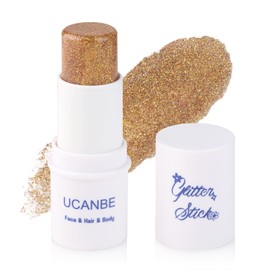 UCANBE Yellow Body Glitter Stick, Face Glitter for Singer Concerts Music Festival, Chunky Glitter Makeup Rave Accessories for Body Face Hair Eyes Lip, Sparkling Mermaid Sequins for Women