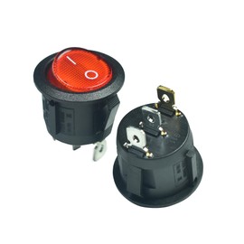 2Pcs Red Lamp Illuminated 3 Terminal SPST 2 Position I/O On/Off Button Toggle Round Rocker Switch 6A/250Vac 10A/125Vac