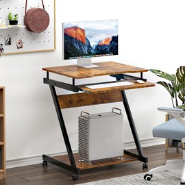 DlandHome Mobile Computer Desk, Mobile Laptop Desk Computer Cart Mobile Z-Metal Sit to Stand Office Desk Rolling Desk Standing Computer Table with Wheels Mobile Desk,Retro