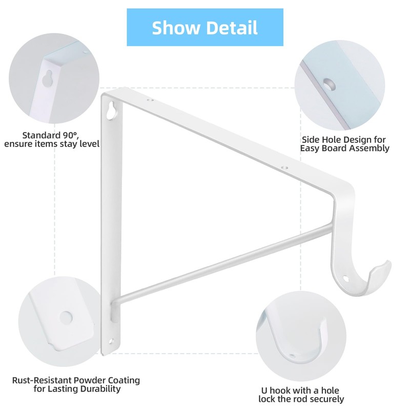 10-Pack Closet Rod Bracket, 10.8x10.8Inch Closet Shelf Brackets Heavy Duty