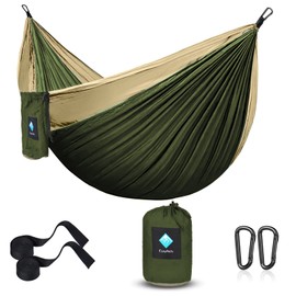 Hammock Camping, Portable Single Hammocks for Outdoor Hiking Travel Backpacking - 210D Nylon Hammock Swing for Backyard & Garden 55''W108''L (Green/Khaki)