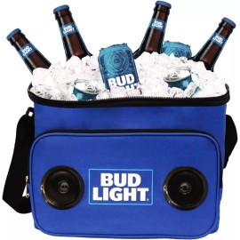 BUD LIGHT Blue Soft Cooler Bluetooth Speaker With Bottle Opener & 2 Can Coolers