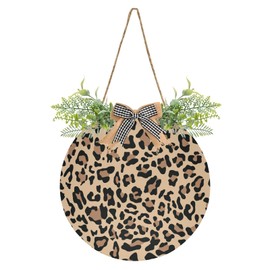 Oyihfvs Leopard Skin Dots Animal Texture Print Door Hanging Sign, 12" Merry Christmas Front Plaque Board Round Wreath for Daily Holiday Welcome Home Garden Yard Wall Pediments