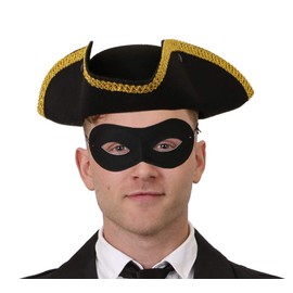 ADULTS HIGHWAYMAN DICK TURPIN FANCY DRESS HIGHWAY MAN TRICORN HAT WITH GOLD TRIM AND MASK PERFECT FOR SCHOOL BOOK WEEK AND WORLD BOOK DAY OR ANY PARTY AVAILABLE IN ONE SIZE (GOLD TRIM)