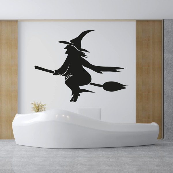 Giant Silhouette of Witch Flying On Broomstick for Halloween Wall