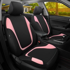 GIANT PANDA Polycotton Front Car Seat Cover, Universal Auto Cloth 2 Front Seats Only, Seat Protector Fit Cars, Sedans, SUVs (Pink)