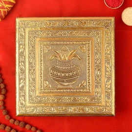 SATVIK 10X10 Inch Puja Choki | Meenakari Chowki for Pooja Table with Kalash Design Murti Statue Choki Mandir Temple Wedding Bajot Stool Stand Home Decor Pooja Festival Gift Items (SIZE 2 (10 INCH)