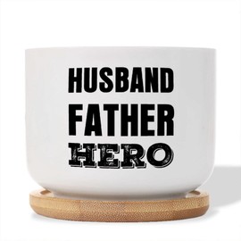 DecStic Husband Father Hero Ceramic Planters Bible Verse Planters for Indoor Plants with Drainage Holes and Saucers Pot for Home Desktop Office Windowsill