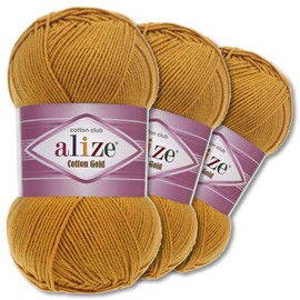 Wohnkult Alize 3 x 100 g Cotton Gold Premium Wool 59 Colours Summer Wool Yarn Knitting Amigurumi All Season Wool (02 | Mustard)