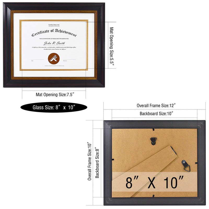 Golden State Art, 8x10 Frame for 6x8 Diploma/Certificate, Black Gold