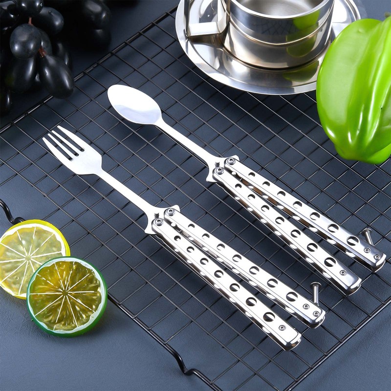 Flutesan 2 Pcs Butterfly Fork and Spoon Set, Tactical Butterfly