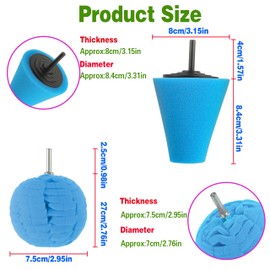 6PCS Car Wheel Hub Drill Buffing Sponge Pads Kit,3 Inch Shank Polishing Pads for Wheel Hub Cleaning, Auto Cone Metal Polish Buffing Polishing Ball,for Automotive Car Wheels Care Buffing Tool