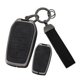 ontto Key Protector with Keychain Metal Frame Key Skin Leather Key Housing 360 Degree Protection Fit for Toyota Venza RAV4 Prime Sienna Land Cruiser Fortuner Mirai 2018-up,3-Buttons-Black