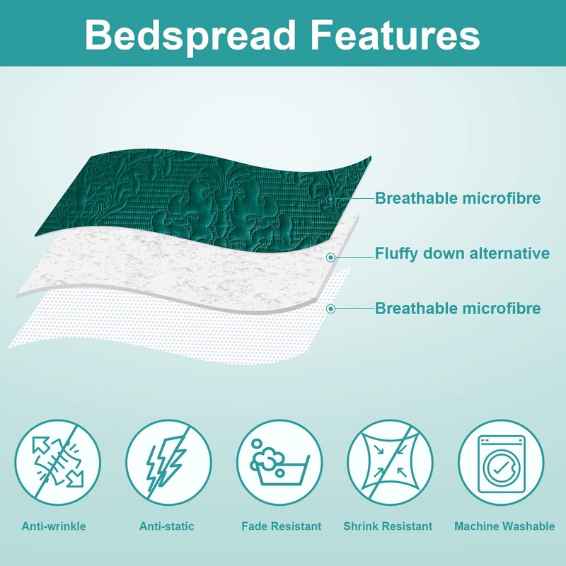 Hansleep Teal Quilt Queen Size - Damask Ultrasonic All Season